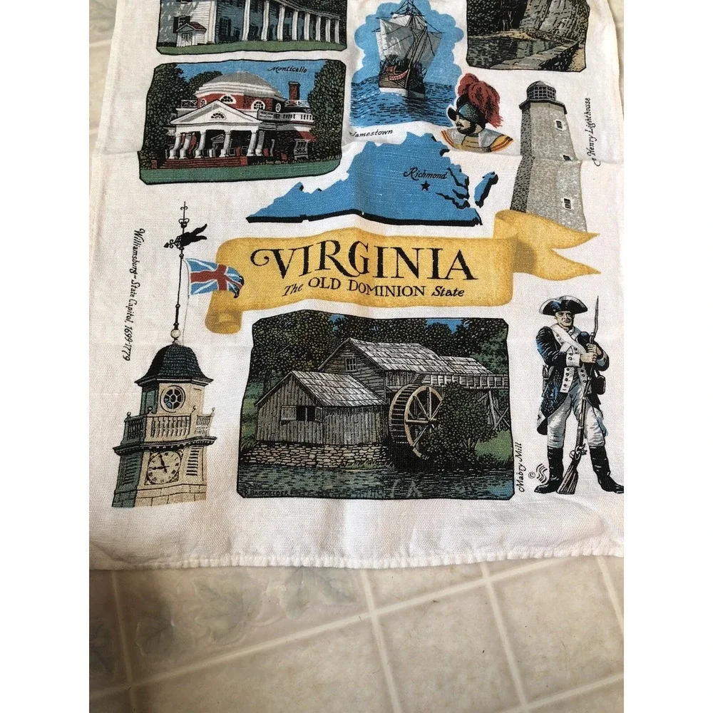 Virginia Landmarks Vintage Tea Towel Kay Dee Linen Fabric Wall Hanging